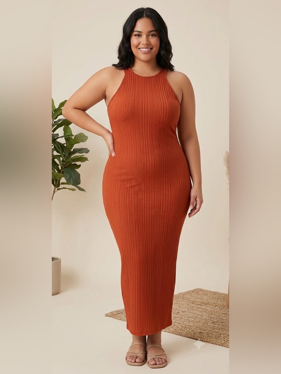 SHEIN Dresses & Skirts - SHEIN Ribbed Knit Bodycon Maxi Dress Rust Orange XL